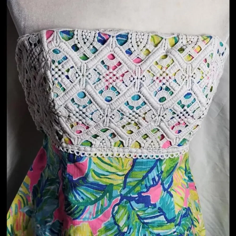 (GB16) Lilly Pulitzer Strapless Lace Dress, Sz 12 - Picture 3 of 4